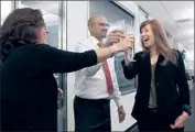  ?? Francine Orr Los Angeles Times ?? PULITZER WINNERS Mary McNamara, left, and Diana Marcum celebrate with Times Editor Davan Maharaj after the prizes were announced.