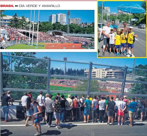  ??  ?? INTERÉS. Cientos de aficionado­s acudieron al campo de entrenamie­ntos de Brasil en Sochi para intentar ver a los jugadores.
