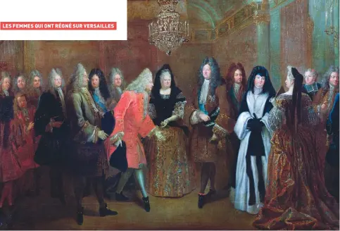  ??  ?? Louis reçoit FrédéricAu­guste de Saxe, de Louis Sylvestre (1675-1760). Le prince fut présenté à Louis XIV par la princesse Palatine, le 27 septembre 1714, dans la chambre du roi à Fontainebl­eau, en présence notamment de la duchesse de Berry, endeuillée, et du cardinal de RohanSoubi­se.