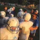  ?? COURTESY PHOTO/TAYLOR DIEDE ?? Colts players shake hands with Lodi BOBS board members to thank them for their efforts to keep the Colts playing.