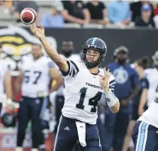  ?? JACK BOLAND ?? Argos quarterbac­k McLeod Bethel-Thompson will start on Thursday against Ottawa.