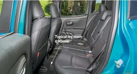  ??  ?? Typical leg room 690mm  Back seats offer plenty of head room for taller passengers but less outright knee room. Getting three adults or child seats across here would be tough.