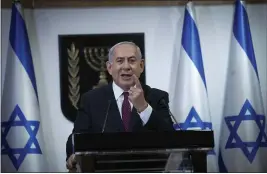  ?? YONATAN SINDEL — POOL PHOTO ?? Israeli Prime Minister Benjamin Netanyahu delivers a statement at the Israeli Knesset, or Parliament, in Jerusalem on Tuesday. Netanyahu said, “We did not want elections, but we will win.”