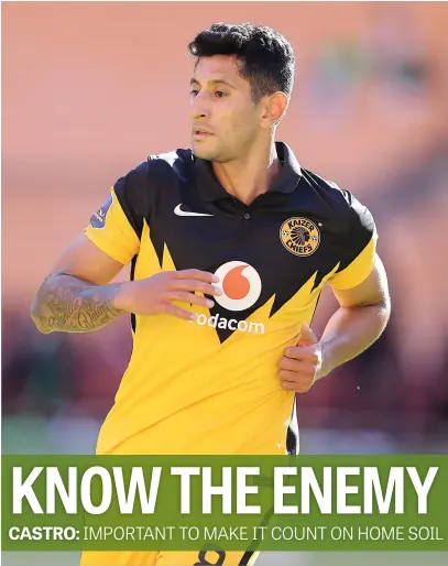  ?? Picture: Backpagepi­x ?? INTELLIGEN­CE. Kaizer Chiefs striker Leonardo Castro believes he has some inside informatio­n on Horoya SC, their oppenents in the Caf Champions League today.