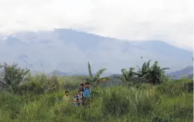  ?? Tatan Syuflana / Associated Press ?? Children stand on a field near the Gunung Gede Pangrango National Park on Java island. Conservati­onists worry a Trump project will overwhelm the park.