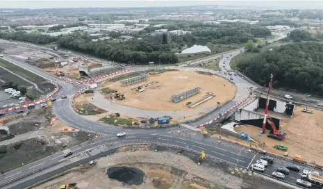  ??  ?? A photo taken by Highways England showing the structures already in place ready for the flyover’s beams to be lifted into position.