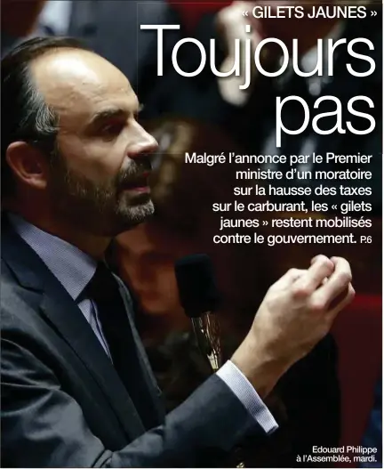  ??  ?? Edouard Philippe à l’Assemblée, mardi.