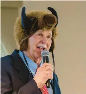  ?? ?? Armstrong takes the stage wearing a bison hat to deliver his State of the County address on Thursday at Coca-Cola Park.