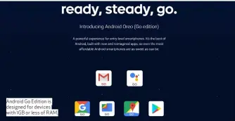  ??  ?? Android Go Edition is designed for devices with 1GB or less of RAM.