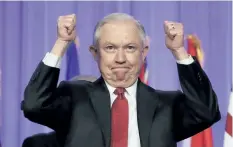  ?? MARK HUMPHREY/THE ASSOCIATED PRESS ?? U.S. Attorney General Jeff Sessions acknowledg­es applause at the Fraternal Order of Police convention on Monday in Nashville, Tenn. Sessions said U.S. President Donald Trump will revive a program that provides local police department­s with surplus...