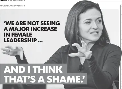  ?? FILE PHOTO BY LAURA CAVANAUGH, GETTY IMAGES FOR AWXII ?? Sheryl Sandberg speaks in 2015, months after her husband died. His death has affected her views on parenthood.