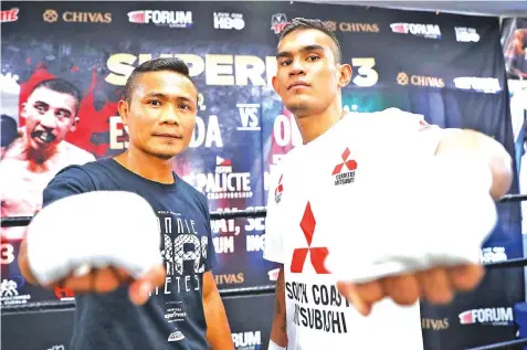  ?? 360 PROMOTIONS PHOTO ?? Filipino boxers Donnie “Ahas” Nietes (L) and Aston ‘Mighty” Palicte pose during a media workout recently at the Wild Card Gym in Hollywood, California.