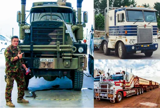  ?? ?? Left: Storm Harrison has much to be proud of, whether it be service to his nation, or his business endeavours. Top right: Joe Young was another huge influence on Stoirm’s early driving education. Bottom right: The Mack Titan Storm drove for the legendary Jamieson Transport out of Port Hedland. Storm did four years in the outback for Jamo. The environmen­t was the perfect bridge between military and civilian life. Photos: Harrison collection.