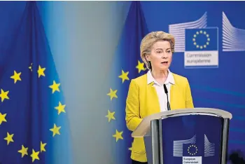  ??  ?? STANDING UP: Ursula von der Leyen is threatenin­g to get tough over trade with the UK.