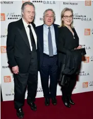  ?? — AFP ?? (From left) Actors Christophe­r Walken, Robert De Niro and Meryl Streep at the 44th Chaplin Award Gala at David H. Koch Theatre in New York, on Monday.