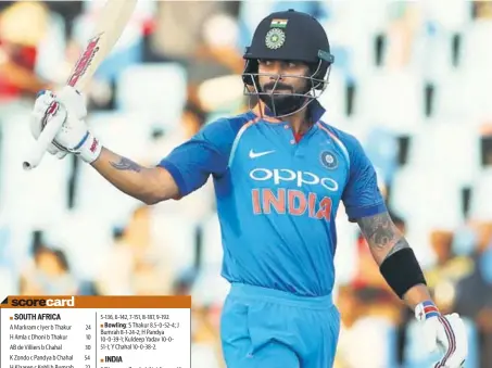  ?? BCCI ?? Virat Kohli brought up his 35th ODI century and aggregated more than 500 runs, the first batsman ever to achieve this milestone in a bilateral series.