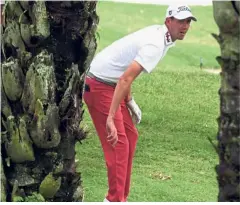  ??  ?? Looking out: American Chesson Hadley plotting his next move on the 17th green during the first round yesterday.