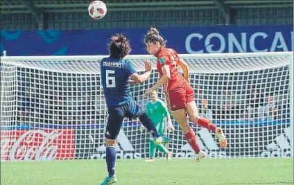  ?? FOTO: TWIITERSEL­ECCIÓN ?? Lucía García, una de las más activas del conjunto de Pedro López. España supo sufrir ante Japón y ató un trabajado triunfo