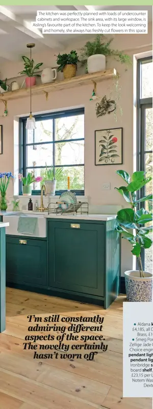  ?? ?? The kitchen was perfectly planned with loads of undercount­er cabinets and workspace. The sink area, with its large window, is Aisling’s favourite part of the kitchen. To keep the look welcoming and homely, she always has freshly cut flowers in this space