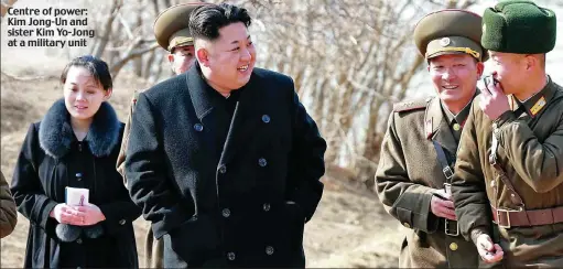  ??  ?? Centre of power: Kim Jong-Un and sister Kim Yo-Jong at a military unit