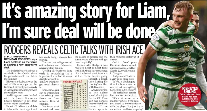  ?? ?? IRISH EYES SMILING Celtic defender Liam Scales has been outstandin­g this season in defence