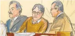 ?? AP ?? “Sex cult” leader Keith Raniere (center) is a con man and a predator, and not a humanitari­an as some thought, a Brooklyn court was told Monday.
