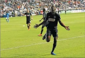  ?? MIKEY REEVES — FOR DIGITAL FIRST MEDIA ?? Philadelph­ia Union’s Corey Burke celebrates his second half goal during Saturday night’s game against New York City FC.