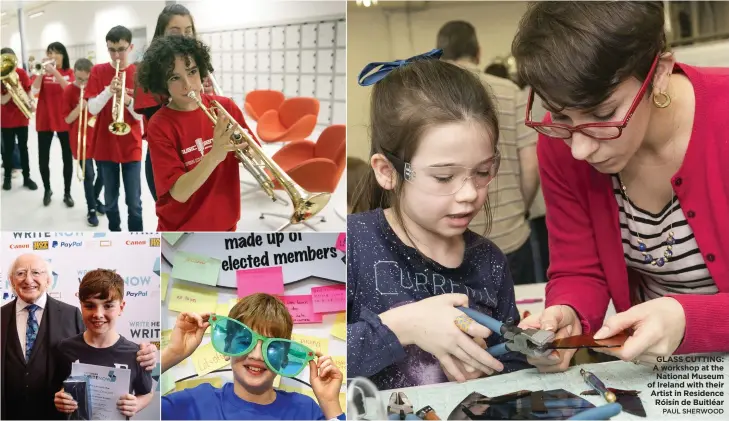  ?? PAUL SHERWOOD ?? GLASS CUTTING: A workshop at the National Museum of Ireland with their Artist in Residence Róisín de Buitléar