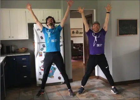  ?? PHOTO PROVIDED/FILE ?? Saratoga Performing Arts Center’s senior director of education Dennis Moench, left, and Eric Hatch, right, - both Broadway performers - teach a Kitchen Floor Dance Class, one of the video series available through the SPAC Learning Library at www.spaclearni­nglibrary.org.