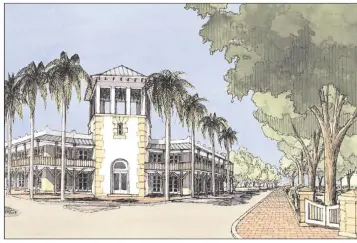  ?? ?? A 2002 rendering of the Bahamian Village envisioned a mixed-use project in Coral Gables containing affordable housing and local businesses. Twenty years later, the land is still vacant. Wawa canceled plans to build there.