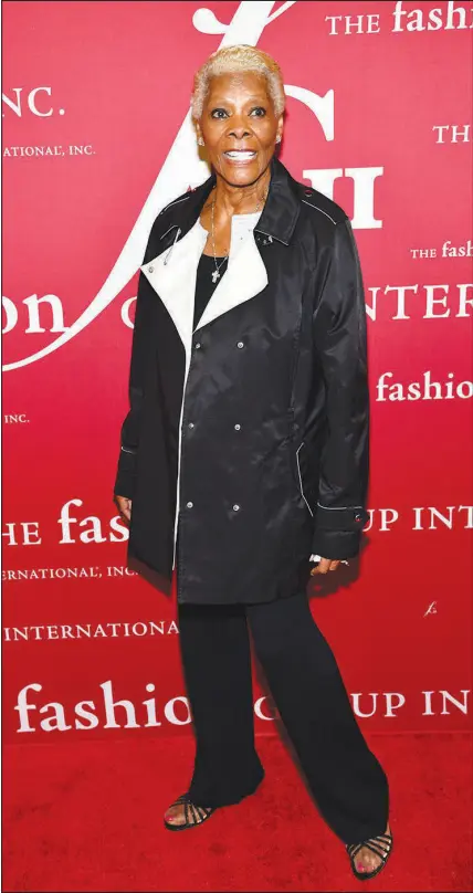  ?? EVAN AGOSTINI / INVISION / AP ?? Entertaine­r Dionne Warwick attends the Fashion Group Internatio­nal’s Night of Stars awards gala Oct. 13 in New York. Warwick’s illustriou­s career is spotlighte­d in the new documentar­y “Dionne Warwick: Don’t Make Me Over,” which premieres today on CNN.
