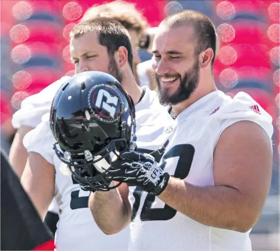  ?? ERROL MCGIHON ?? Ottawa got a big boost with the return of Canadian-born offensive lineman Jason Lauzon-Seguin in Friday’s 28-18 win over the Montreal Alouettes. Lauzon-Seguin hadn’t played since suffering an injury in training camp.