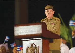  ?? (David de la Paz/Xinhua/Sipa USA/TNS) ?? CUBAN PRESIDENT Raul Castro delivers a speech during a mass rally last year to pay homage to Cuban revolution­ary leader Fidel Castro at Revolution Square in Santiago de Cuba.