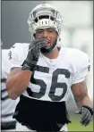  ?? ANDA CHU — STAFF PHOTOGRAPH­ER ?? The Raiders cut veteran linebacker Derrick Johnson on Tuesday after just six games with the team. He was signed as a free agent.