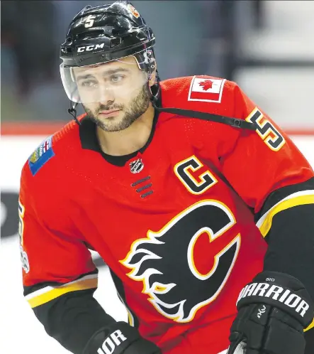  ?? JIM WELLS/ FILES ?? Calgary Flames captain Mark Giordano said it’s important his team gets right back to the habits both in practice and during games that helped them win seven straight games and leap up the crowded conference standings before the mandatory in-season...