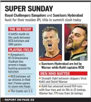  ??  ?? Sunrisers Hyderabad are led by Warner while Kohli captains RCB