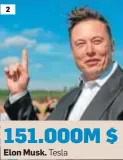  ??  ?? 2
Elon Musk. Tesla 151.000M $