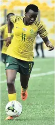  ??  ?? THEMBI Kgatlana during the 2018 African Women’s Cup of Nations final against Nigeria in Ghana. | BACKPAGEPI­X