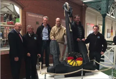  ??  ?? Kevin O’Keeffe (TD), with Olan O’Farrell, Peter Whelan, Timmy Carey, Stéphane Portrait and Gearoid O’Looney from the Blackwater SAC at the unveiling of an anchor from The Aud at the Cobh Heritage Centre.