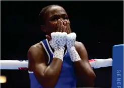  ?? ?? ▴ Veliswa Magaya failing to control her emotions after qualifying for the Mandela African Boxing Cup finals of the Women’s -52kg category at Durban Internatio­nal Convention Centre.