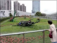  ?? GAO ERQIANG / CHINA DAILY ?? Huge animal sculptures made with used bicycle parts have been a hit with visitors at the Jing’an Internatio­nal Sculpture Project.