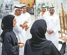  ?? WAM ?? Shaikh Mohammad Bin Rashid, Shaikh Mohammad Bin Zayed, Shaikh Hamdan Bin Mohammad Bin Rashid Al Maktoum, Crown Prince of Dubai, Shaikh Mansour Bin Zayed Al Nahyan, Deputy Prime Minister and Minister of Presidenti­al Affairs, and Shamma Suhail Faris Al...