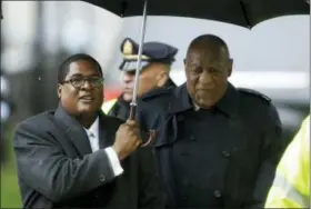  ?? MATT SLOCUM — THE ASSOCIATED PRESS ?? Bill Cosby, right, arrives for his sexual assault trial, Monday at the Montgomery County Courthouse in Norristown, Pa.