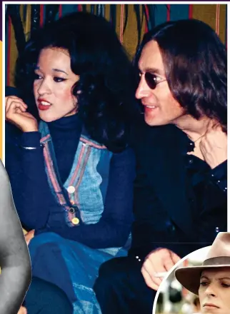  ?? ?? FAB FRIENDS: Ronnie Spector, seen here with John Lennon in 1974, rebuffed the Beatle but succumbed to a naked David Bowie, inset below