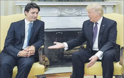  ?? AP PHOTO ?? Prime Minister Justin Trudeau meets with U.S. President Donald Trump in the Oval Office of the White House, in Washington, D.C., on Monday,