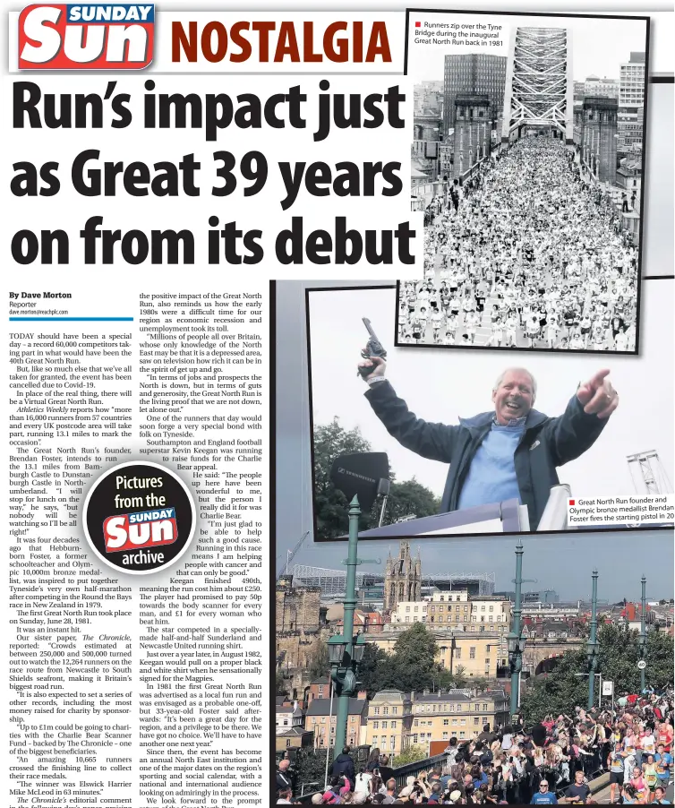  ??  ?? ■ Runners zip over the Tyne Bridge during the inaugural Great North Run back in 1981