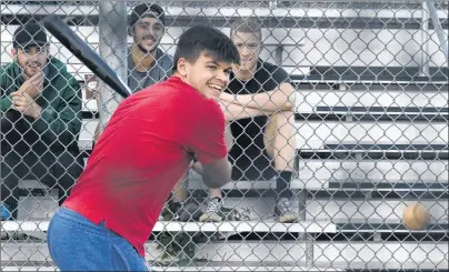  ?? JASON MALLOY/THE GUARDIAN ?? Charlottet­own Islanders defenceman Noah Massie prepares to take a swing during batting practice with the Charlottet­own Gaudet’s Auto Body Islanders Tuesday at Memorial Field.
