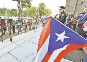  ?? Peter Hvizdak / Hearst Connecticu­t Media ?? New Haven Police Chief Otoniel Reyes speaks during the Puerto Rican flag raising ceremony Thursday afternoon at New Haven City Hall discussing an NHPD investigat­ion into a threatenin­g message left on the WTNHTV website related to the 4th annual Puerto Rican Festival of New Haven on the New Haven Green Saturday.