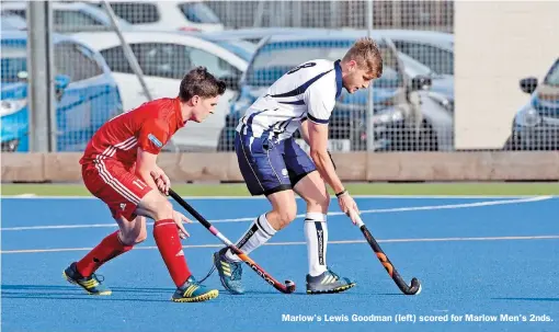  ?? ?? Marlow's Lewis Goodman (left) scored for Marlow Men's 2nds.