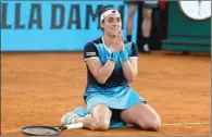  ?? (AFP) ?? Tunisia’s Ons Jabeur celebrates after winning the 2022 WTA Tour Madrid Open women’s singles final match in Madrid on Sunday.